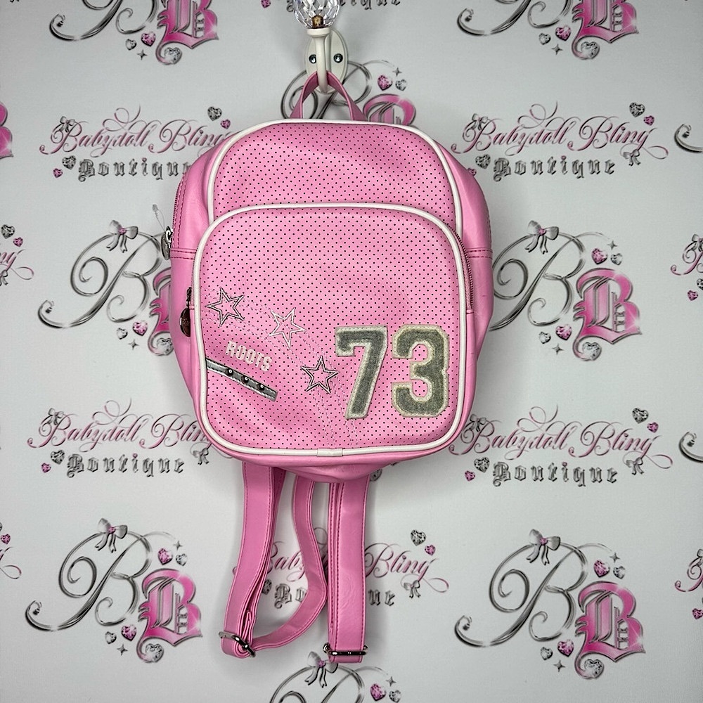Roots Backpack pink 2000s sporty preppy athletic style 73 fuzzy logo zippers